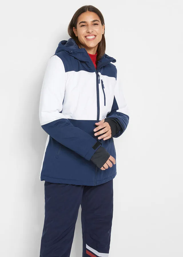 CHAQUETA FUNCIONAL DE ESQUí CON CAPUCHA Y MATERIAL IMPERMEABLE AZUL MARINOBLANCO
