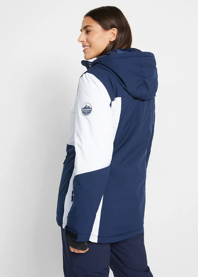 CHAQUETA FUNCIONAL DE ESQUí CON CAPUCHA Y MATERIAL IMPERMEABLE AZUL MARINOBLANCO