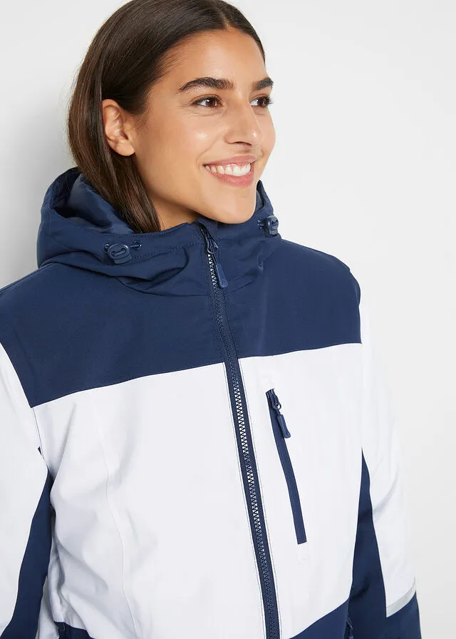 CHAQUETA FUNCIONAL DE ESQUí CON CAPUCHA Y MATERIAL IMPERMEABLE AZUL MARINOBLANCO