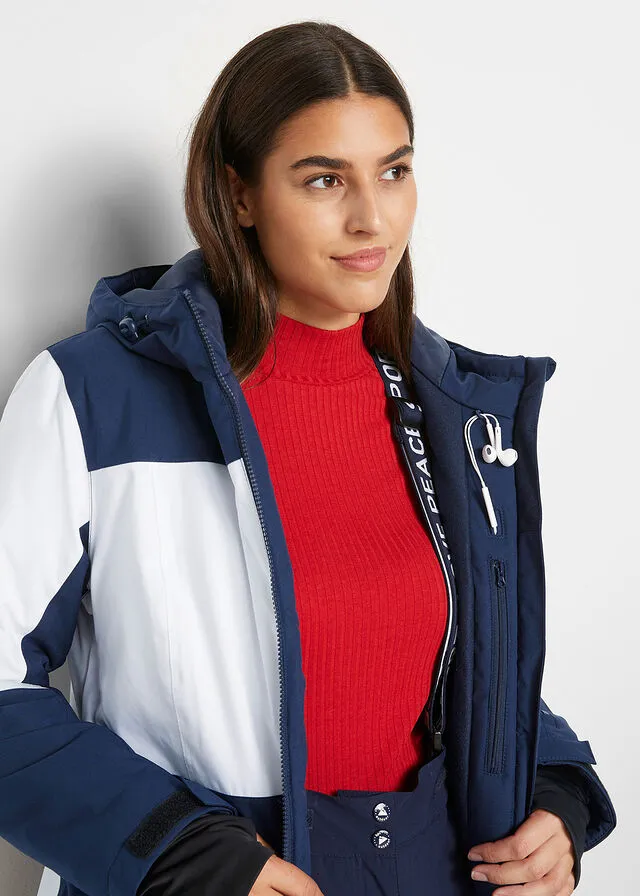 CHAQUETA FUNCIONAL DE ESQUí CON CAPUCHA Y MATERIAL IMPERMEABLE AZUL MARINOBLANCO