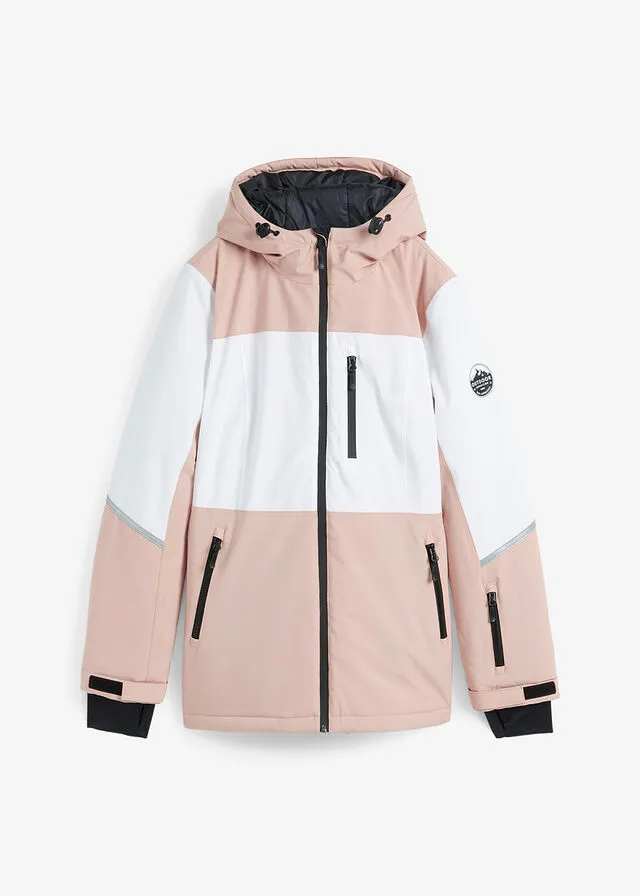 CHAQUETA FUNCIONAL DE ESQUí CON CAPUCHA Y MATERIAL IMPERMEABLE ROSA VINTAGEBLANCO