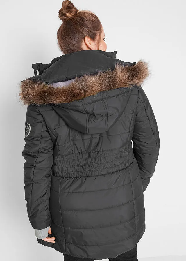 Chaqueta guateada larga funcional con aspecto 2 en 1 Negro