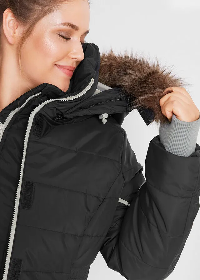 Chaqueta guateada larga funcional con aspecto 2 en 1 Negro