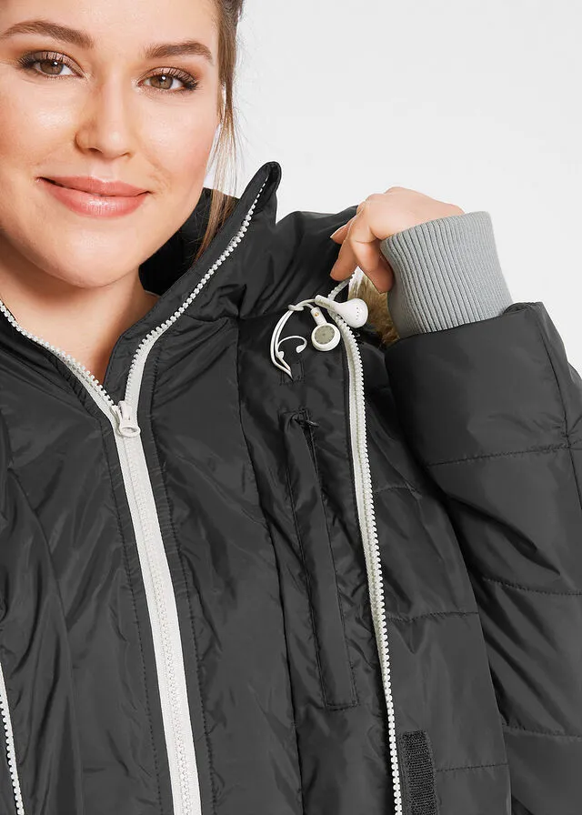 Chaqueta guateada larga funcional con aspecto 2 en 1 Negro