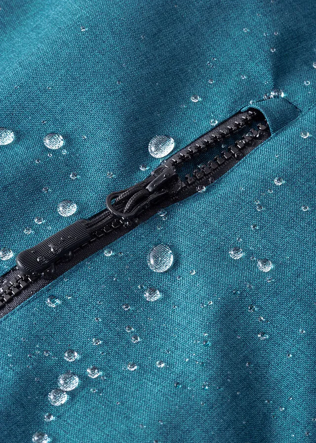 Chaqueta larga funcional impermeable para exteriores con forro polar verde azulado moteado