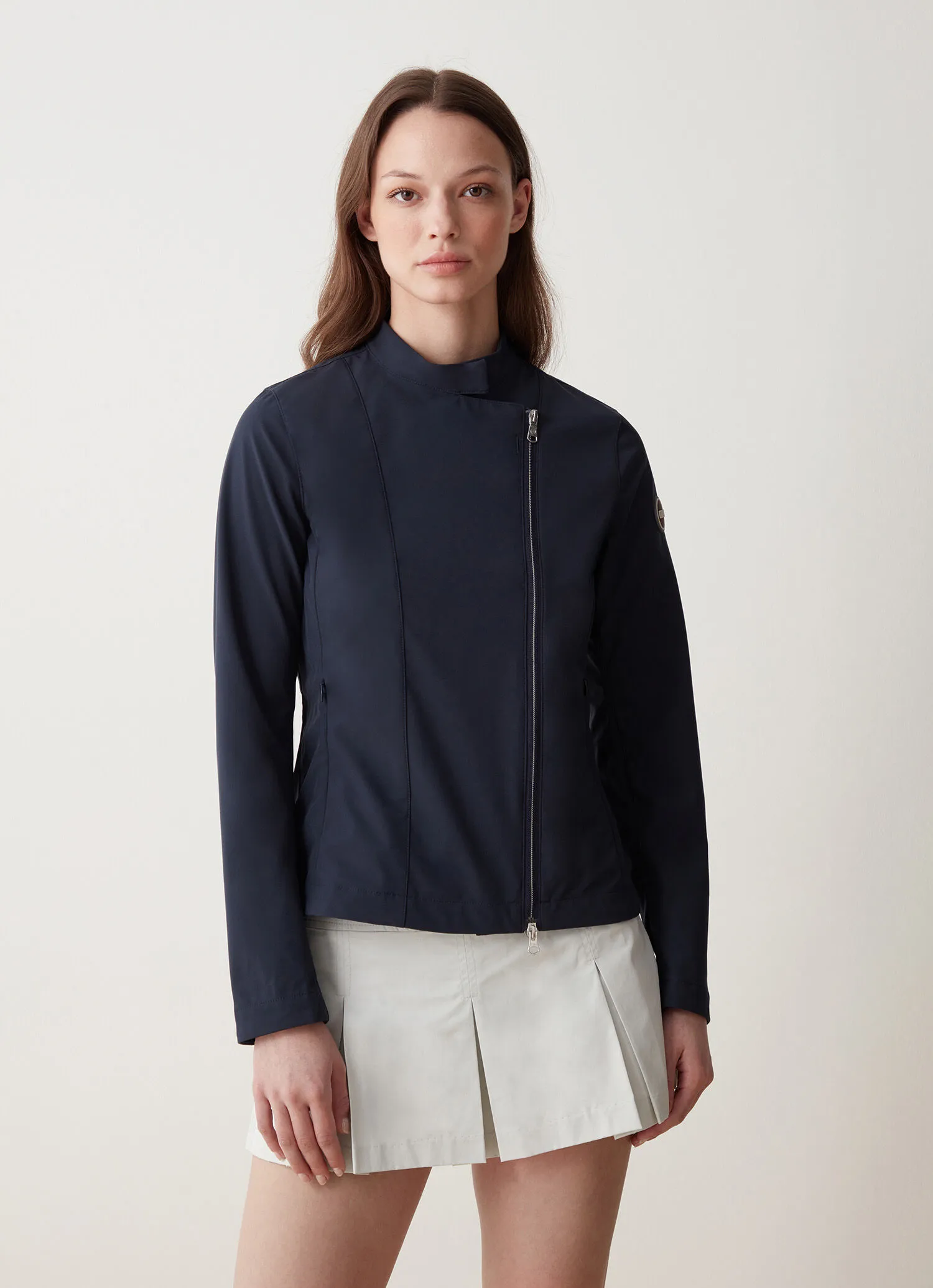 Chaqueta motera de softshell con cuello mao