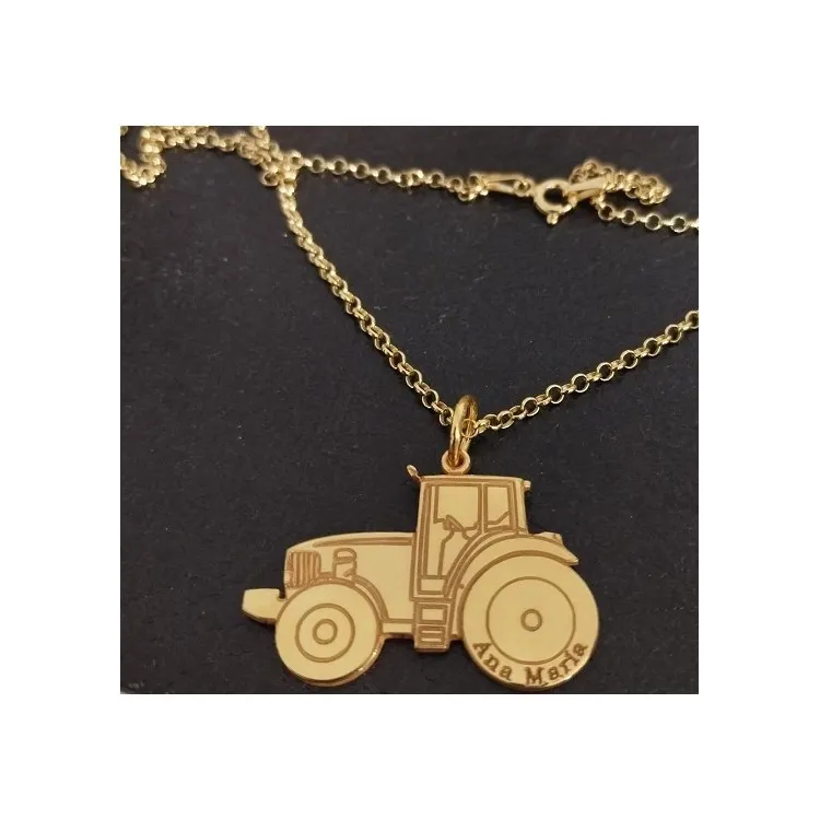 Colgante tractor personalizado + cadena  plata de ley