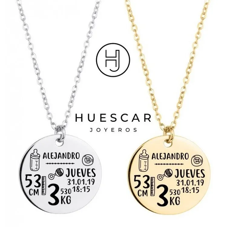 Collar personalizado datos de NACIMIENTO niños plata de ley