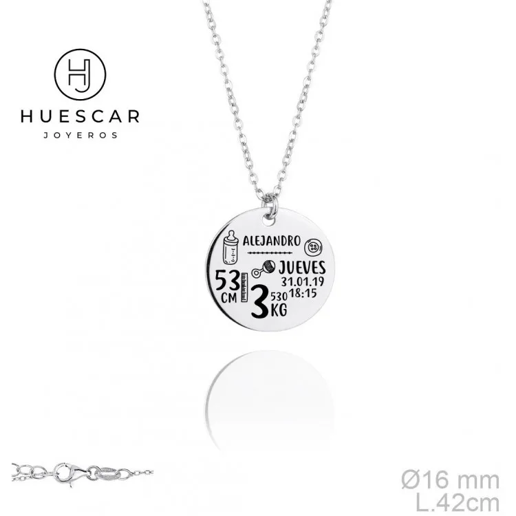 Collar personalizado datos de NACIMIENTO niños plata de ley