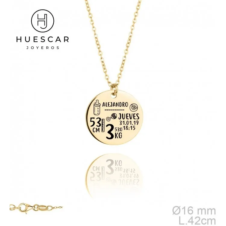 Collar personalizado datos de NACIMIENTO niños plata de ley