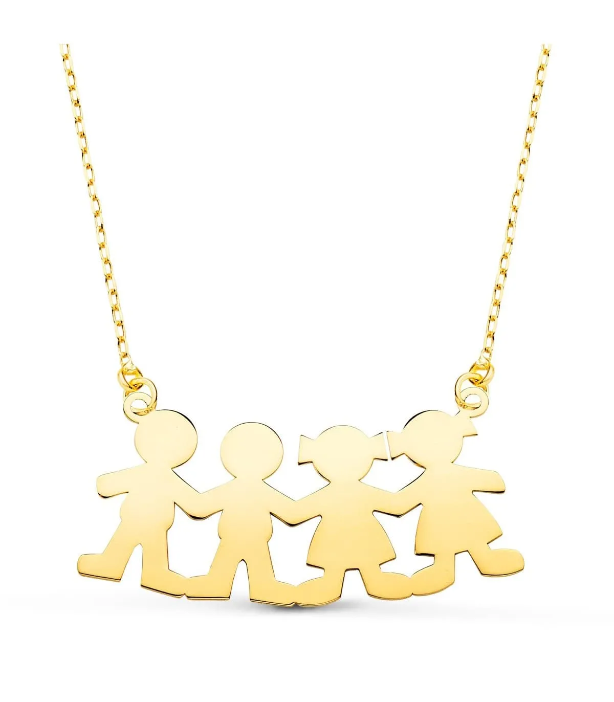 Collar personalizado silueta 2 niños y 2 niñas Oro 18K