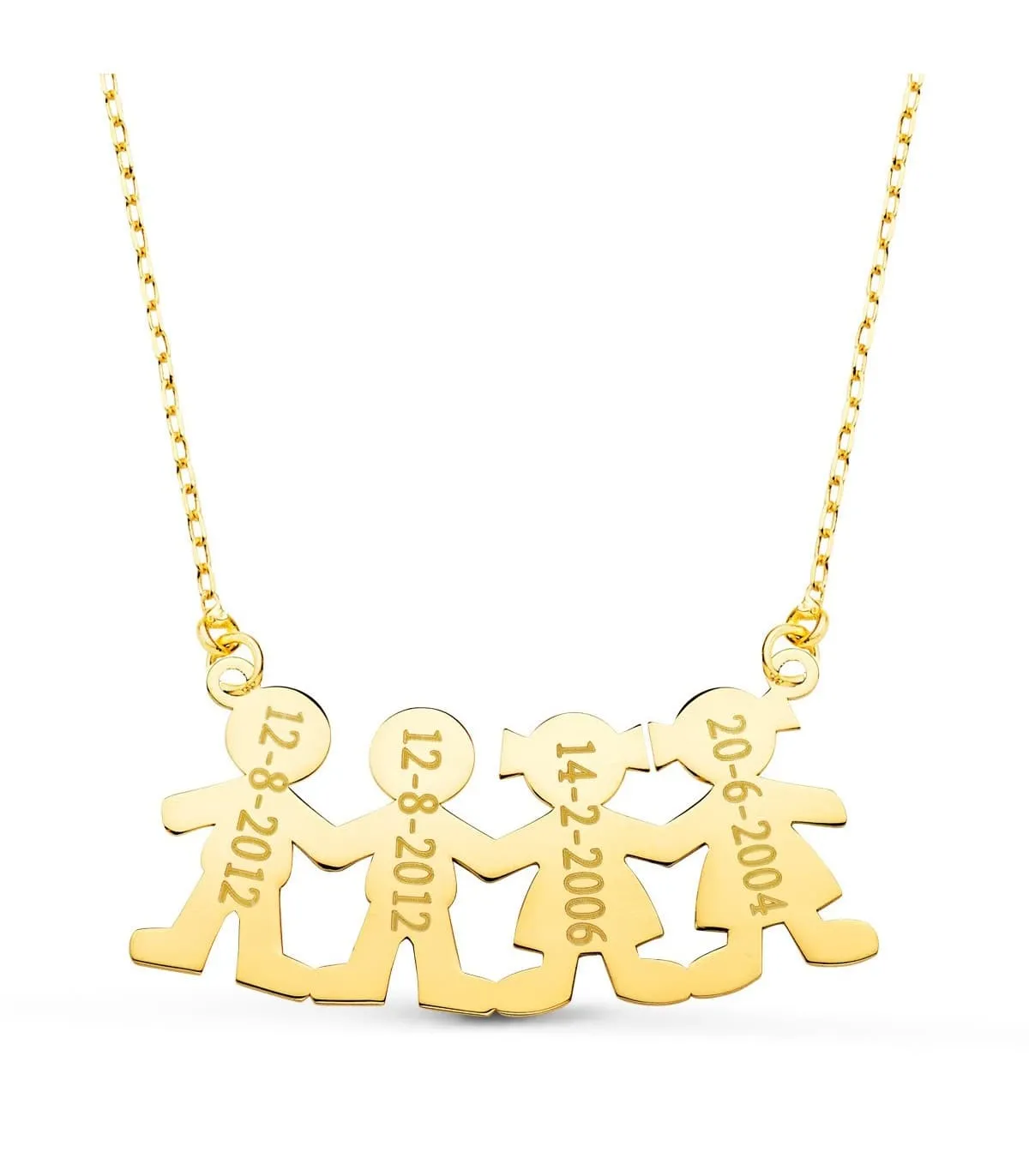 Collar personalizado silueta 2 niños y 2 niñas Oro 18K
