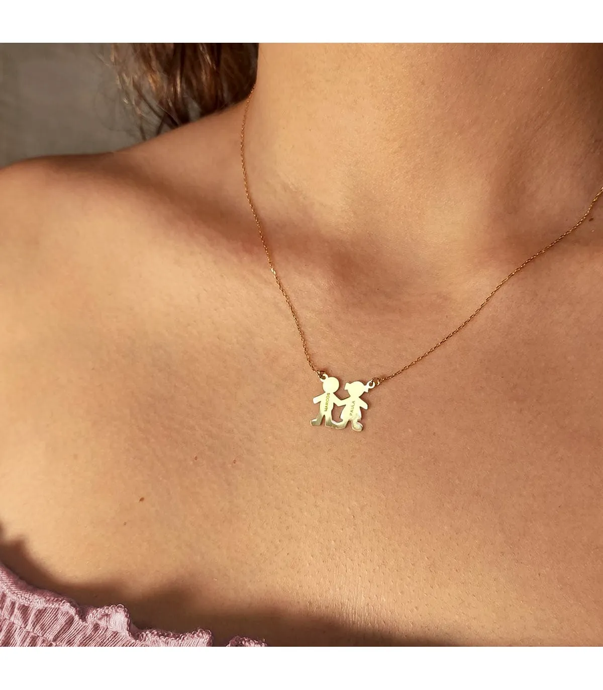 Collar personalizado silueta niño y niña Oro 18K