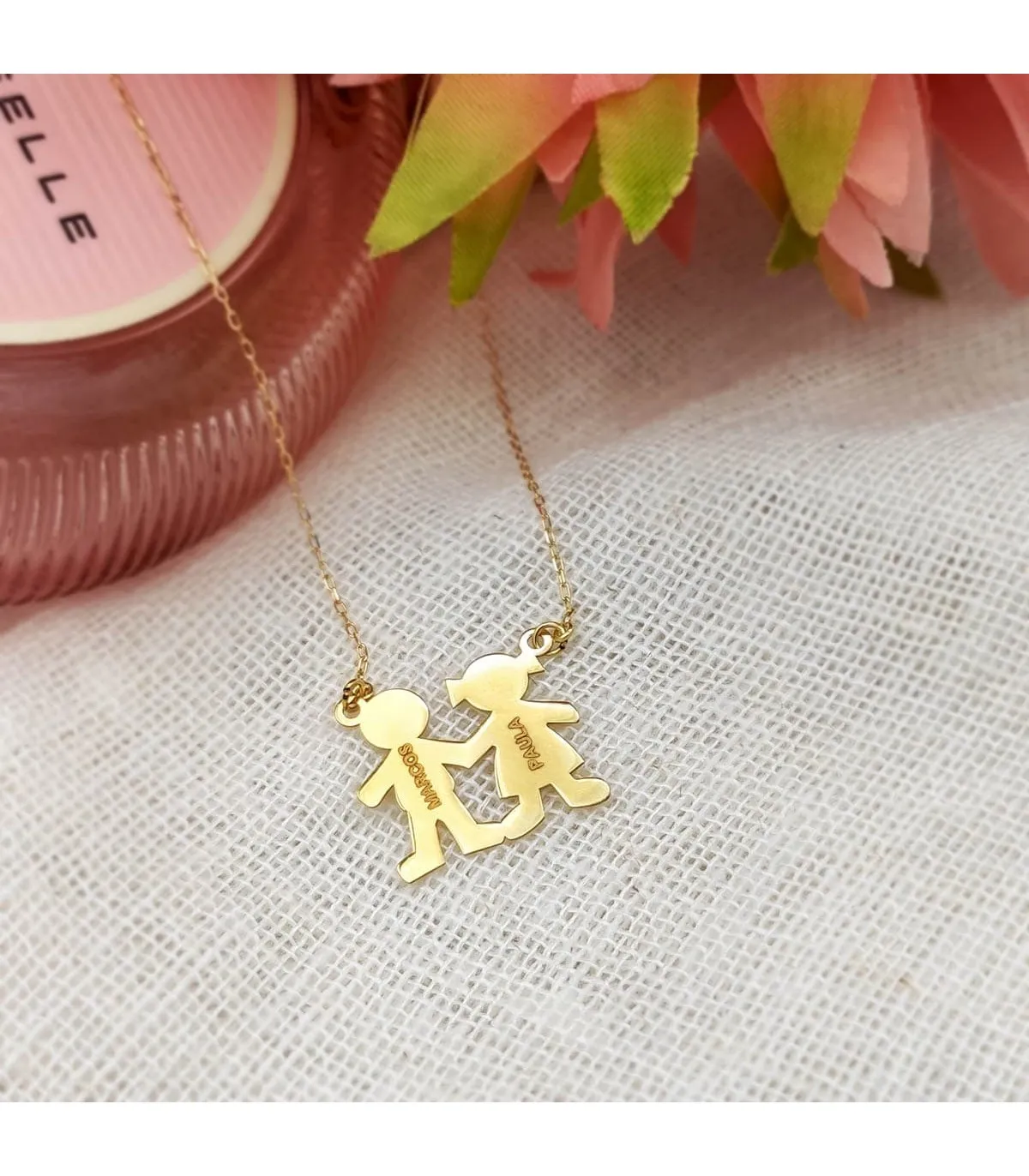 Collar personalizado silueta niño y niña Oro 18K
