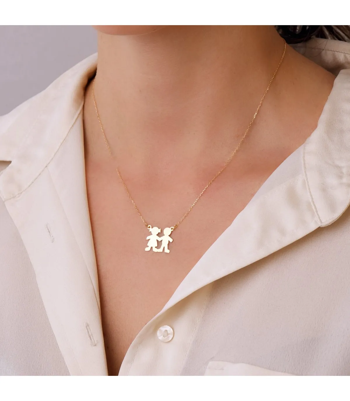 Collar personalizado silueta niño y niña Oro 18K