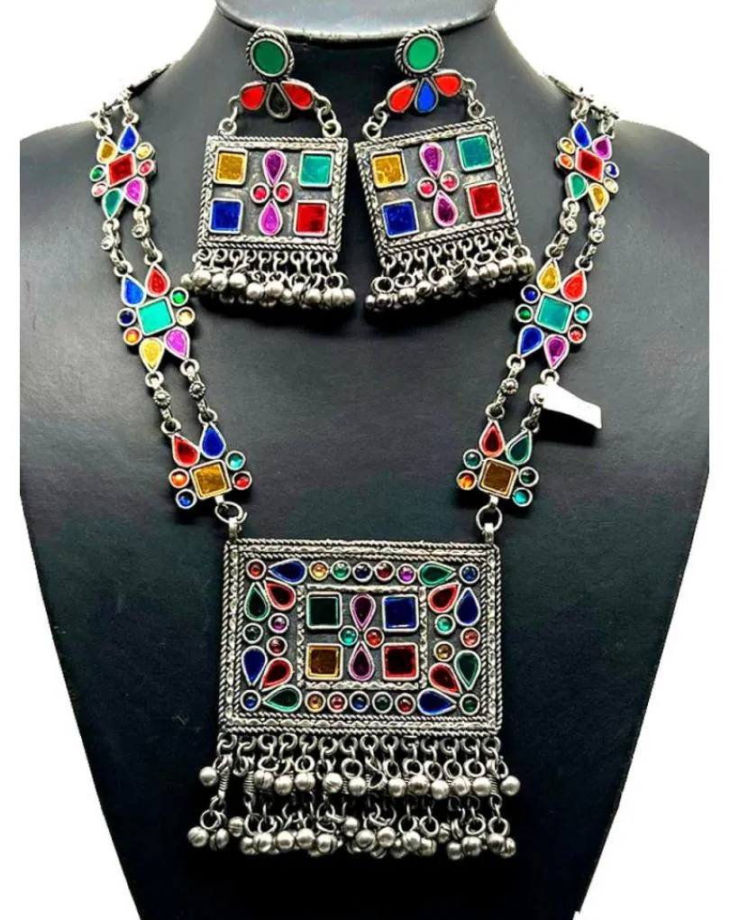 COLLARES LARGOS DE ESTILO ANTIGUO AFGANO Y PENDIENTES A JUEGO