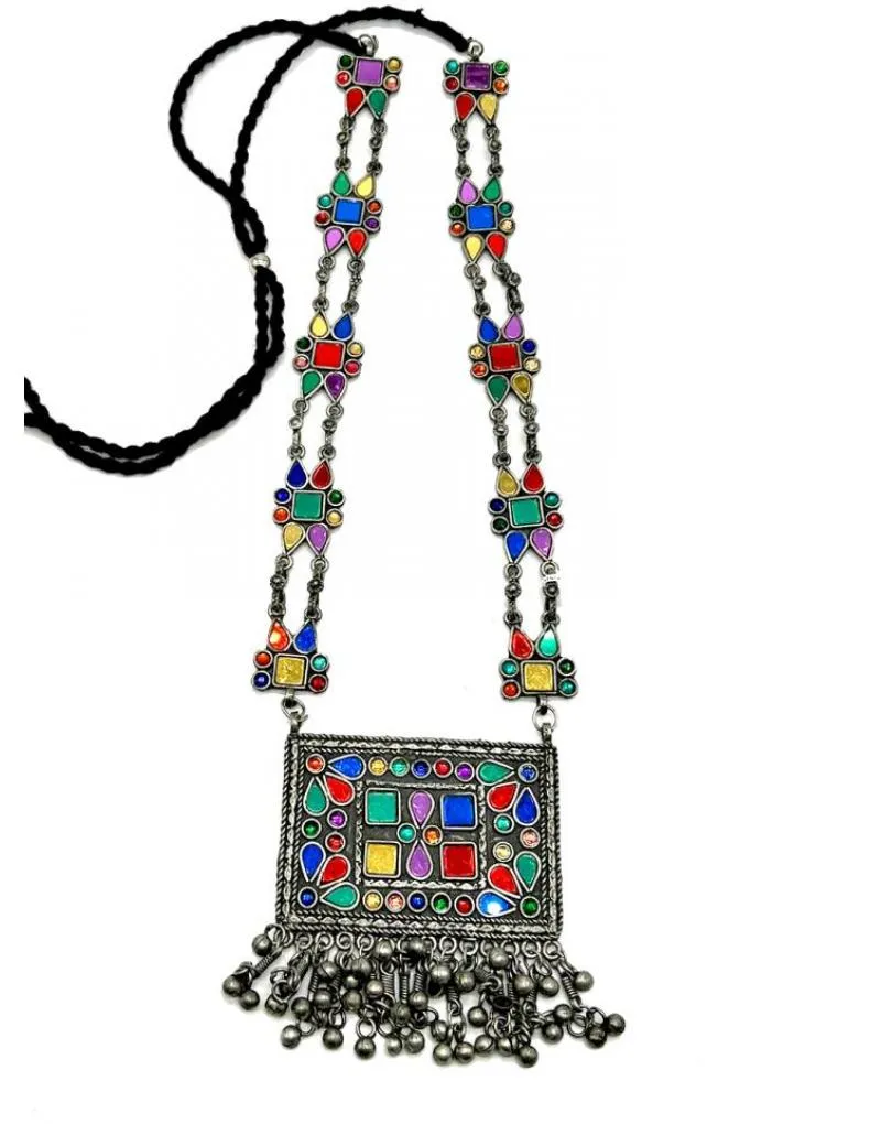 COLLARES LARGOS DE ESTILO ANTIGUO AFGANO Y PENDIENTES A JUEGO