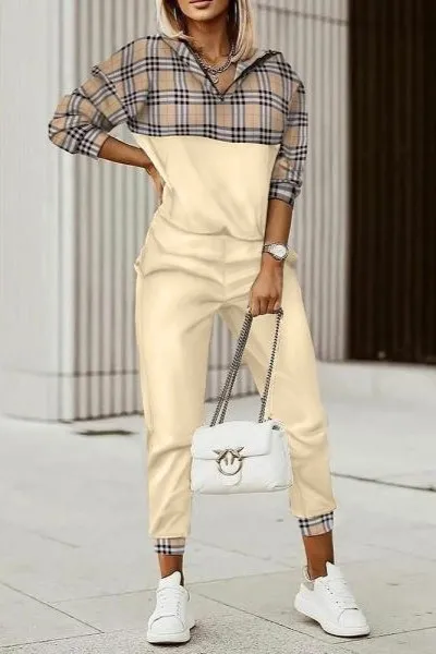 Conjunto de chándal de algodón con estampado de cuadros Ferisa, beige