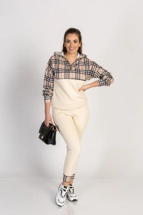 Conjunto de chándal de algodón con estampado de cuadros Ferisa, beige