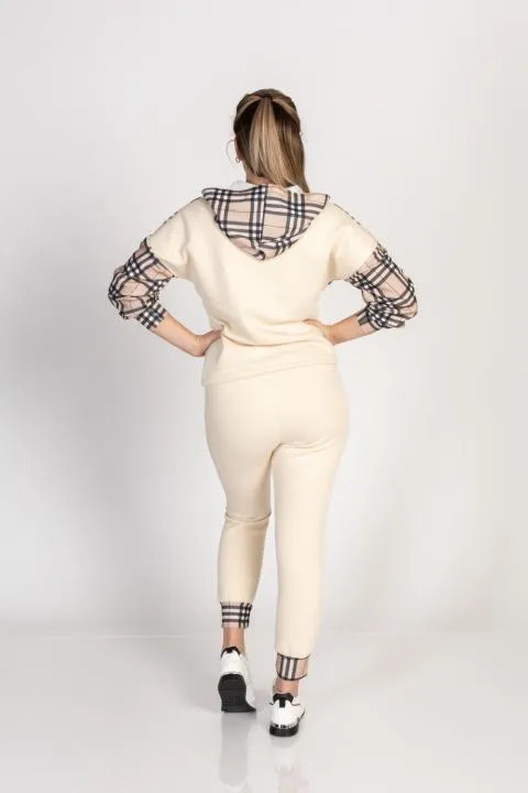 Conjunto de chándal de algodón con estampado de cuadros Ferisa, beige