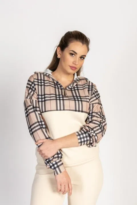Conjunto de chándal de algodón con estampado de cuadros Ferisa, beige
