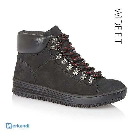 Damas Negro Nubuck Cuero D Anillo Hiker Estilo Bota