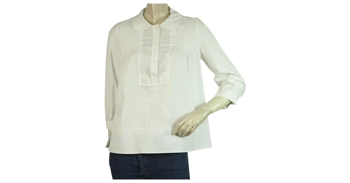 Diane Von Furstenberg DVF KAY camiseta blanca tipo túnica con botones y pliegues en la espalda 8 Blanco 