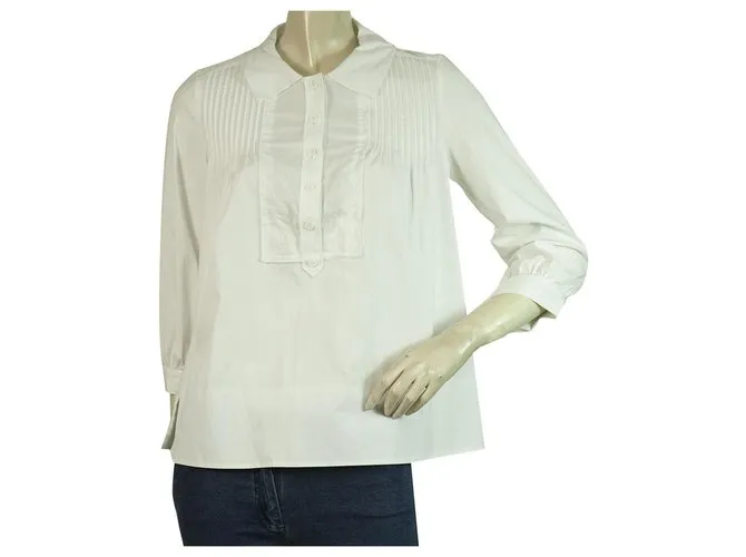 Diane Von Furstenberg DVF KAY camiseta blanca tipo túnica con botones y pliegues en la espalda 8 Blanco 