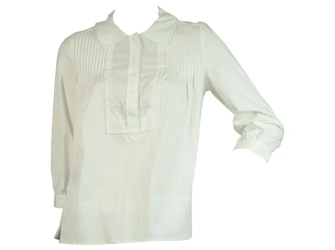 Diane Von Furstenberg DVF KAY camiseta blanca tipo túnica con botones y pliegues en la espalda 8 Blanco 