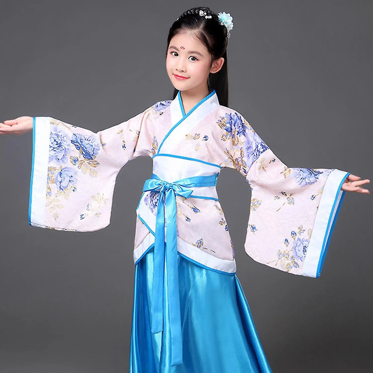 DISFRAZ DE HANFU TRADICIONAL CHINO PARA NIñAS CON ESTAMPADO DE GUZHENG, ROSA, TAMAñO 160CMDWDZ