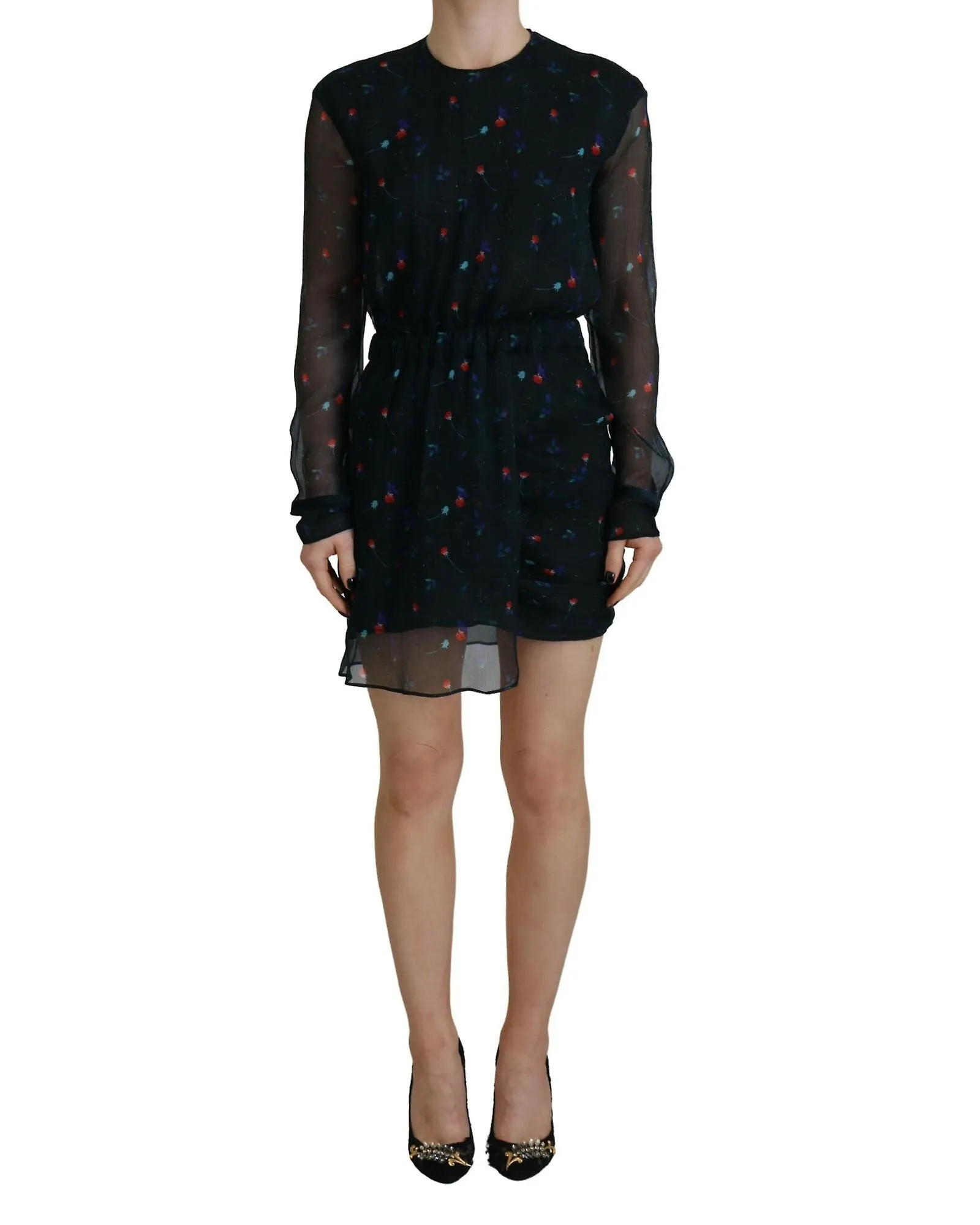 Dsquared² Floral Silk Long Sleeves Sheath Mini Dress