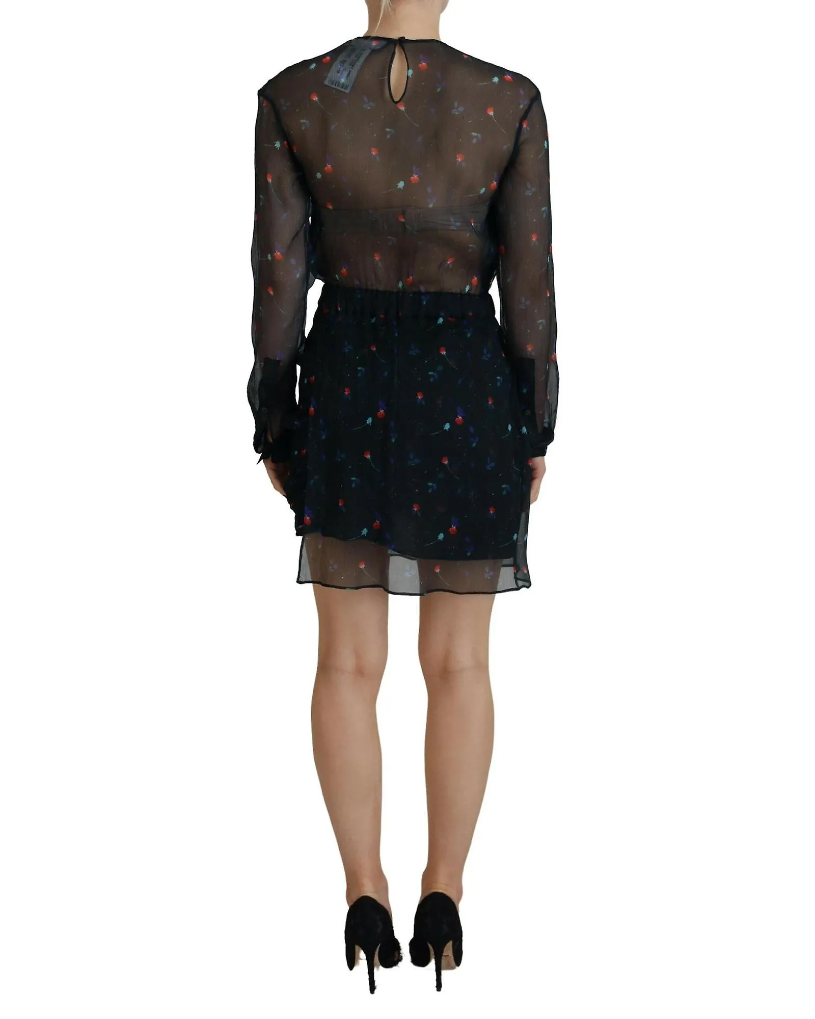 Dsquared² Floral Silk Long Sleeves Sheath Mini Dress