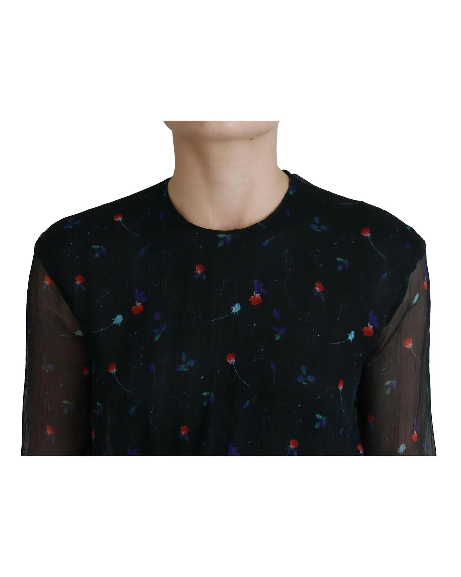 Dsquared² Floral Silk Long Sleeves Sheath Mini Dress