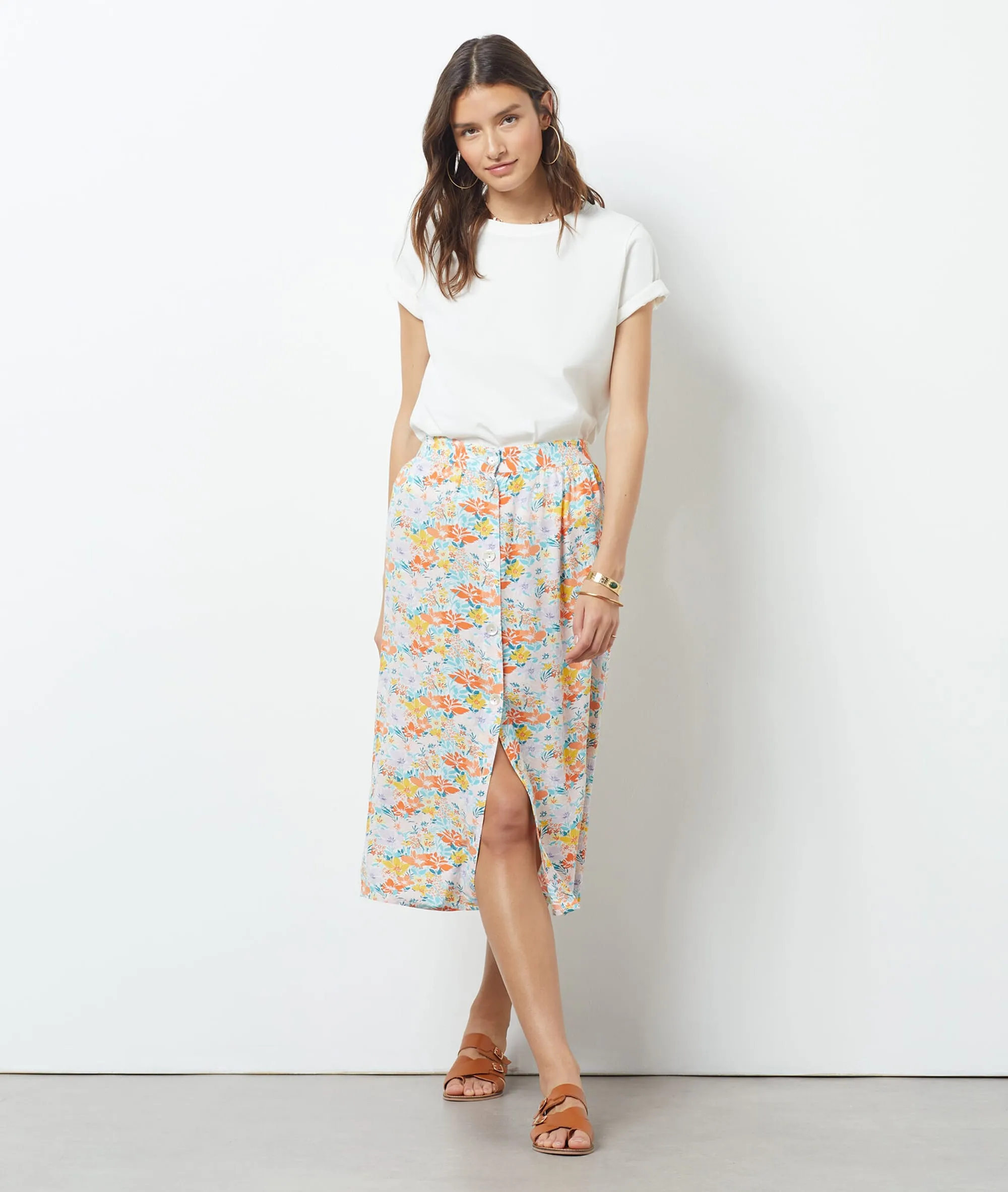 FALDA MIDI ESTAMPADO FLORAL HALLO MULTICOLORE  ETAM