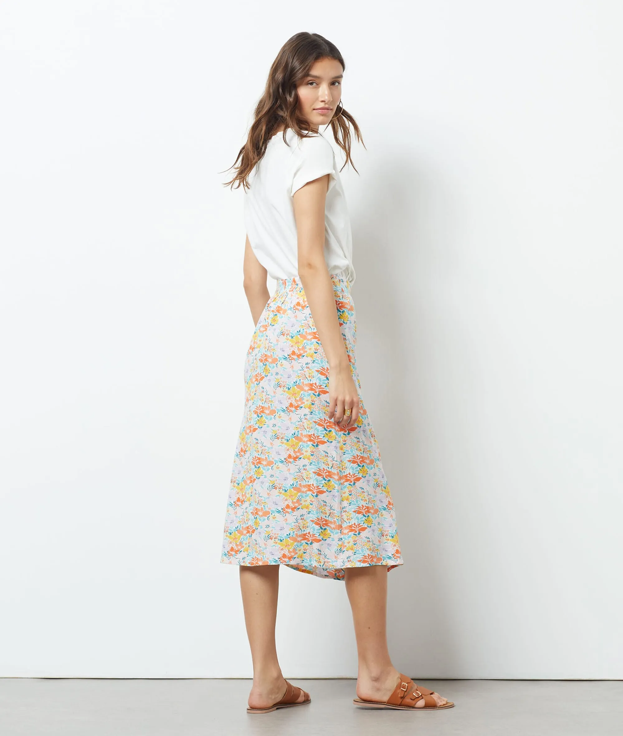 FALDA MIDI ESTAMPADO FLORAL HALLO MULTICOLORE  ETAM
