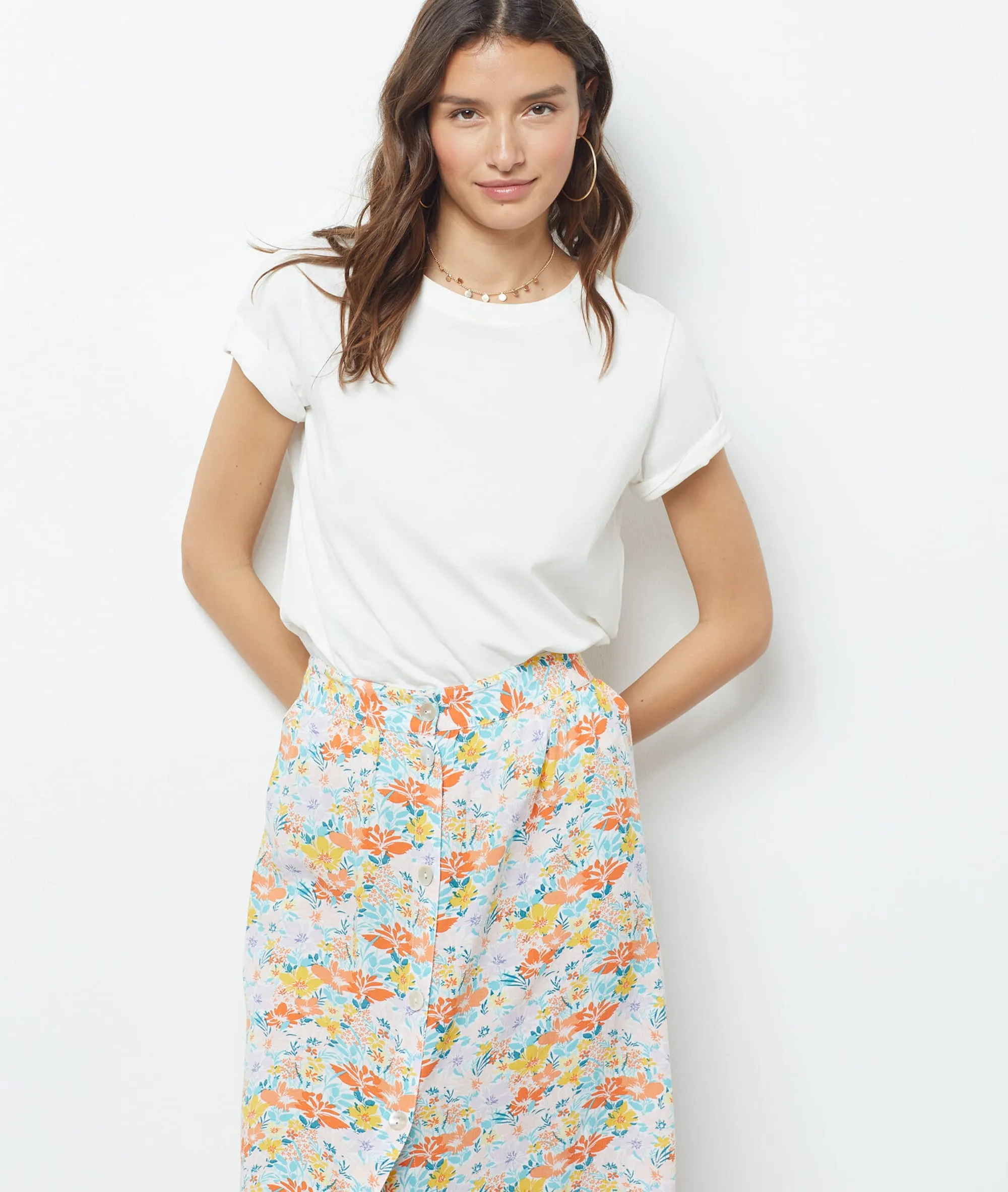 FALDA MIDI ESTAMPADO FLORAL HALLO MULTICOLORE  ETAM