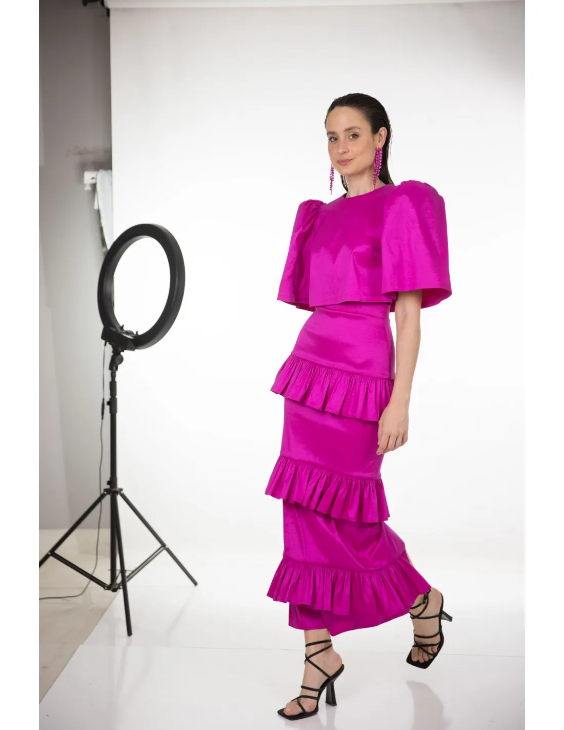 FALDA TAFETÁN FUCSIA