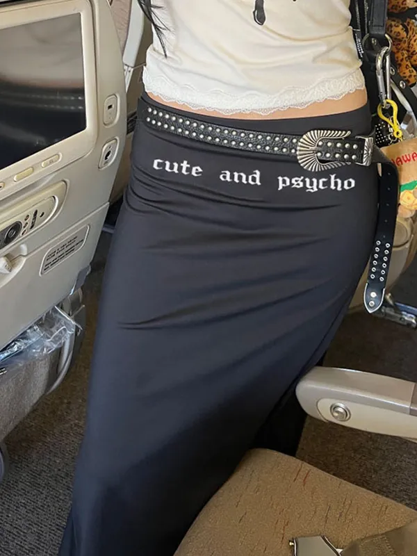 Faldas largas de cintura baja con estampado de letras de estilo simple americano