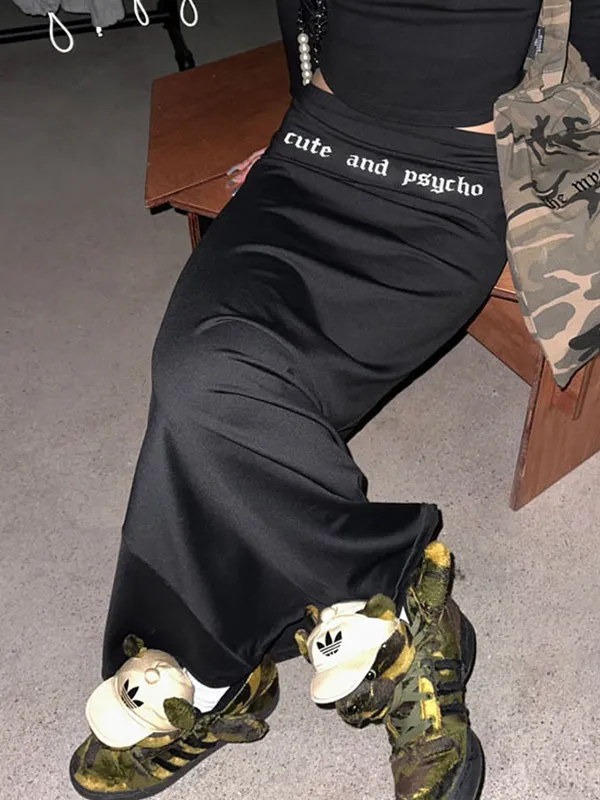 Faldas largas de cintura baja con estampado de letras de estilo simple americano