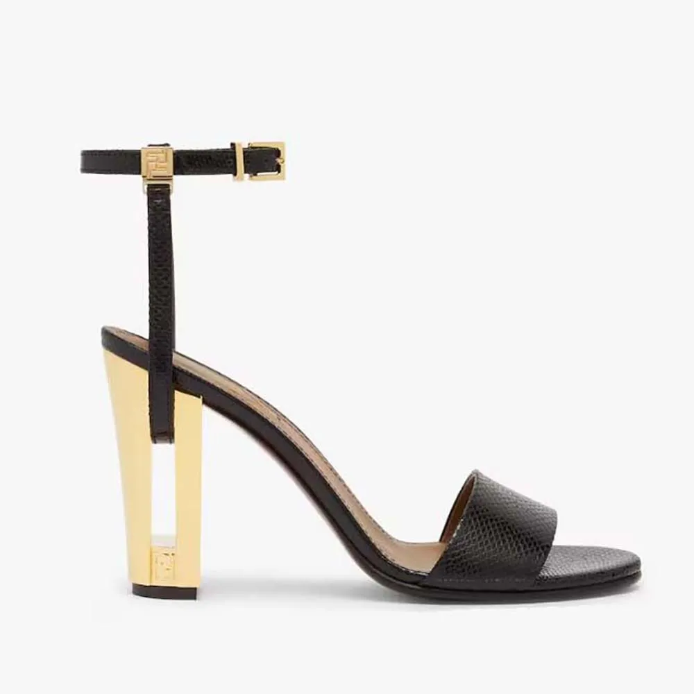 Fendi Mujer Sandalias De Tacón Alto Delfina Karung Negro