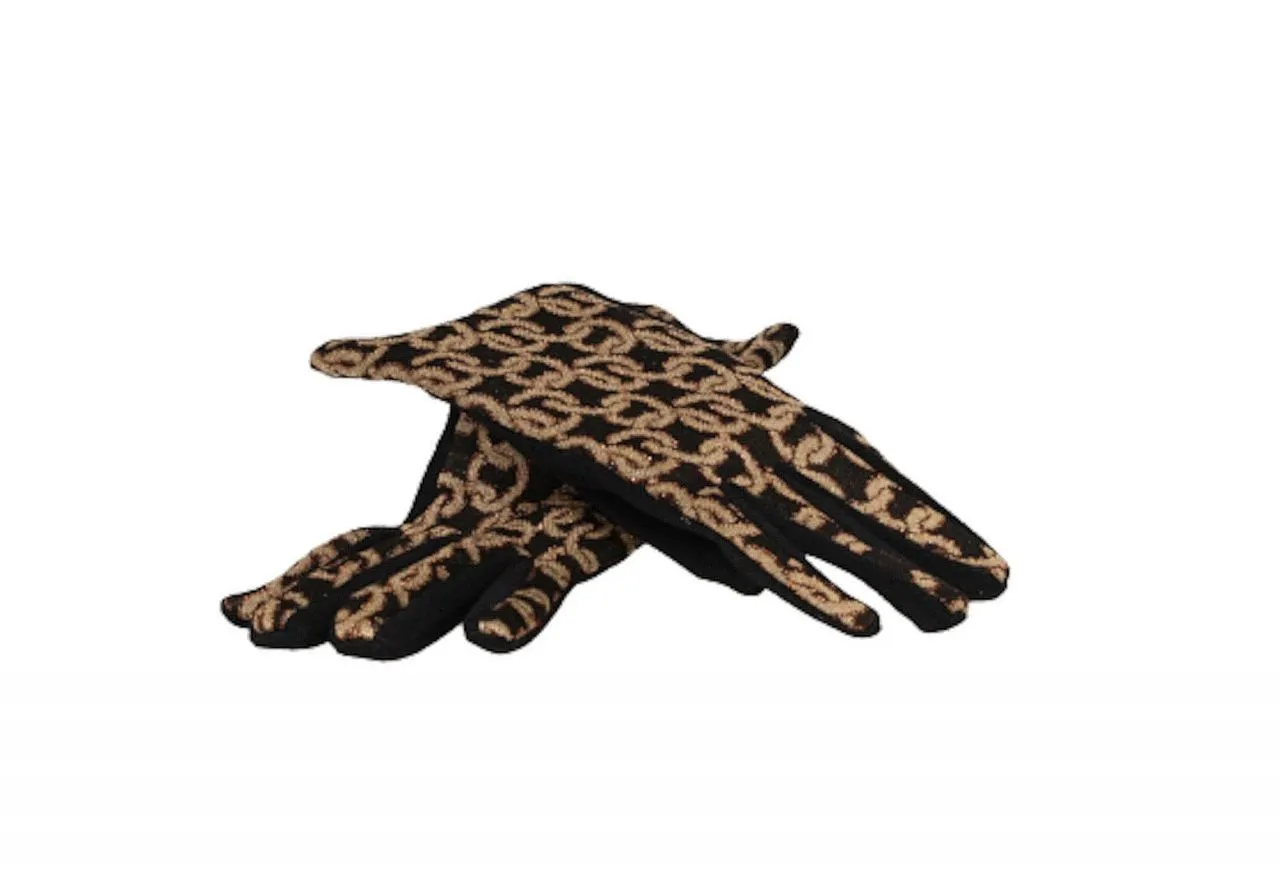 Guante Mujer Negro Cadenas Oro/taupe