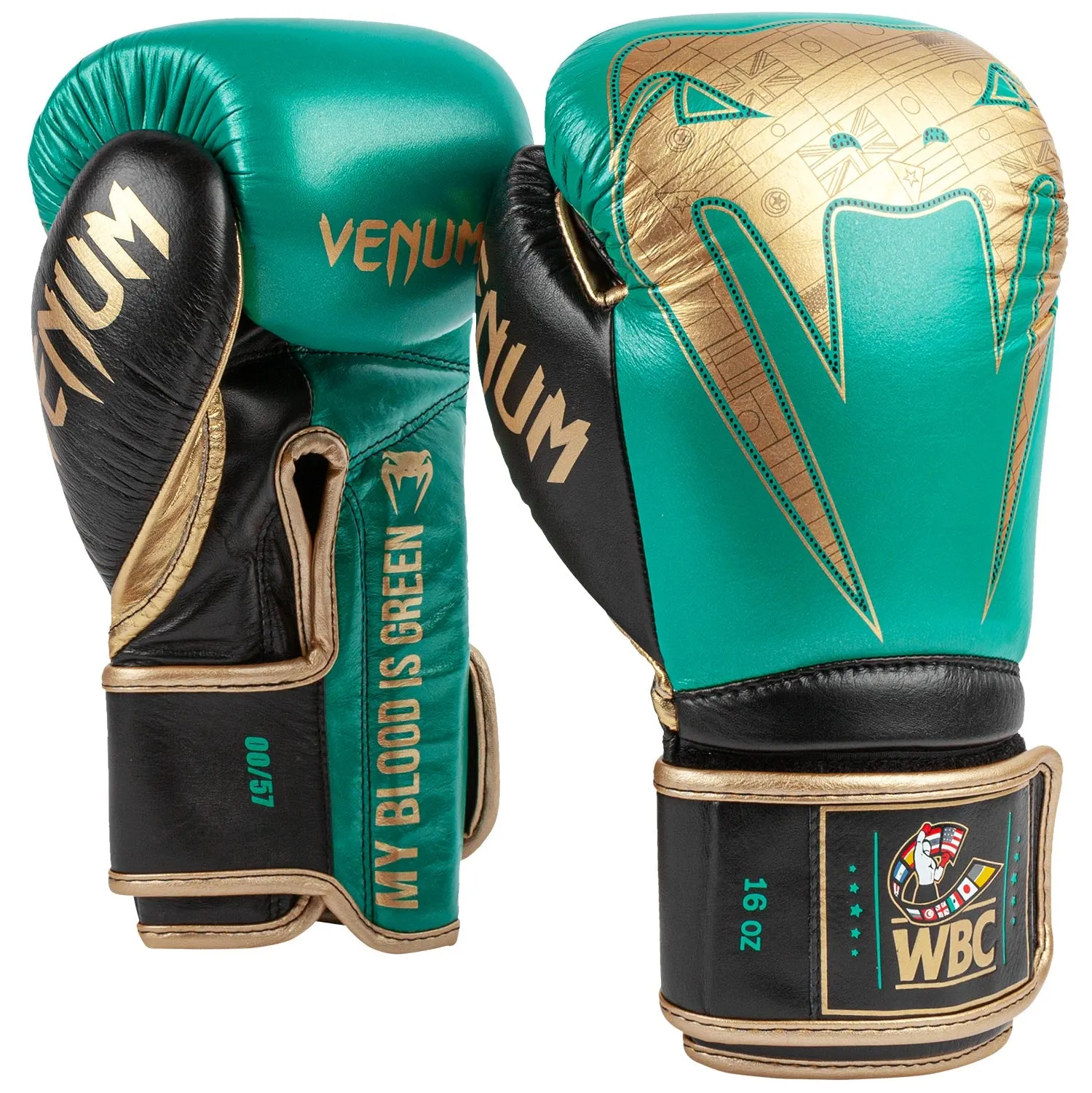 GUANTES DE BOXEO PROFESIONAL VENUM GIANT 2.0  EDICIóN LIMITADA WBC  VELCRO  VERDE METáLICO/ORO