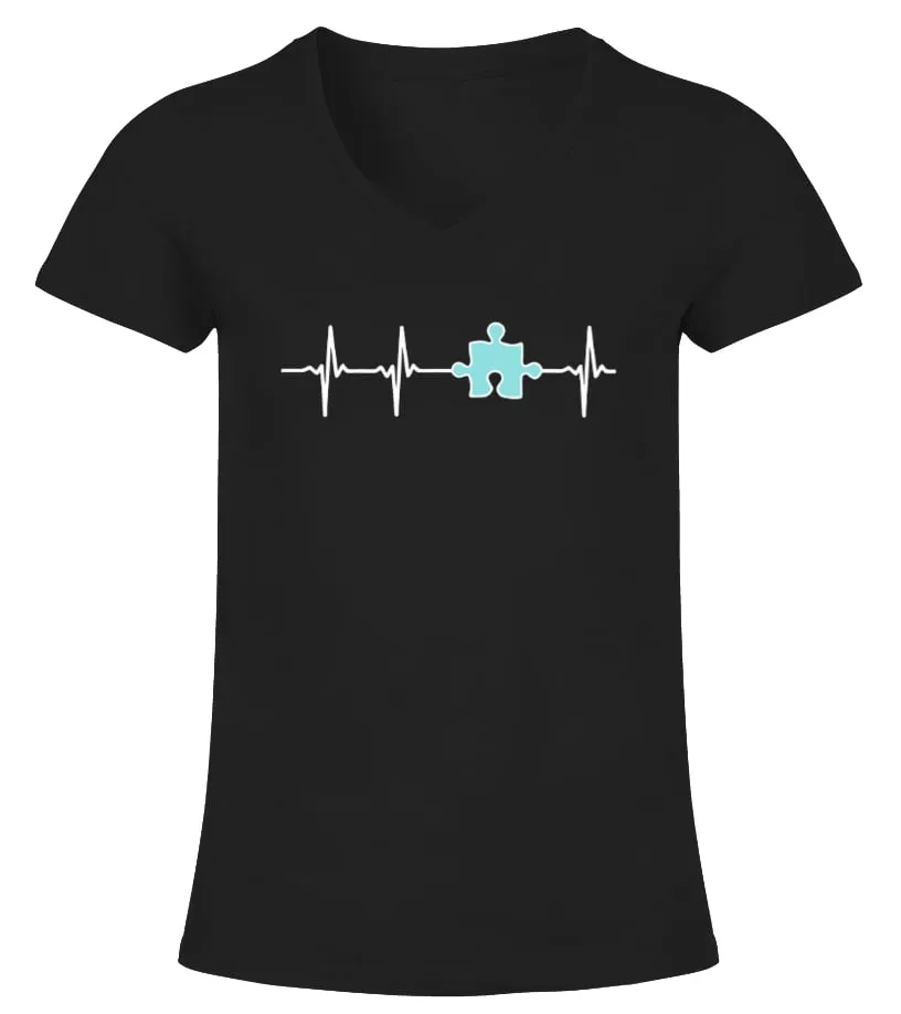 Heartbeat Autism Puzzle Camiseta cuello pico Mujer