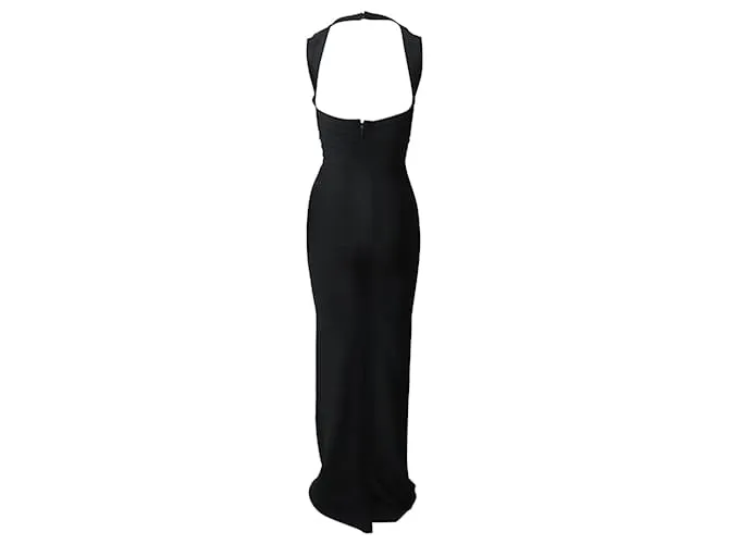 Herve Leger Icon espalda abierta vendaje vestido largo en rayón negro 