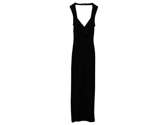 Herve Leger Icon espalda abierta vendaje vestido largo en rayón negro 