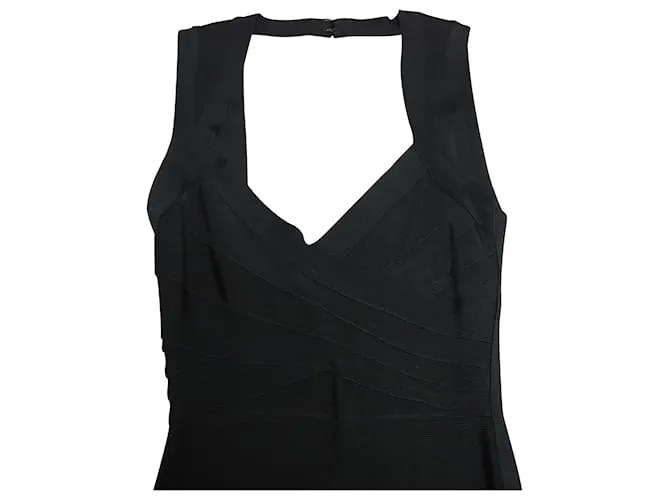 Herve Leger Icon espalda abierta vendaje vestido largo en rayón negro 