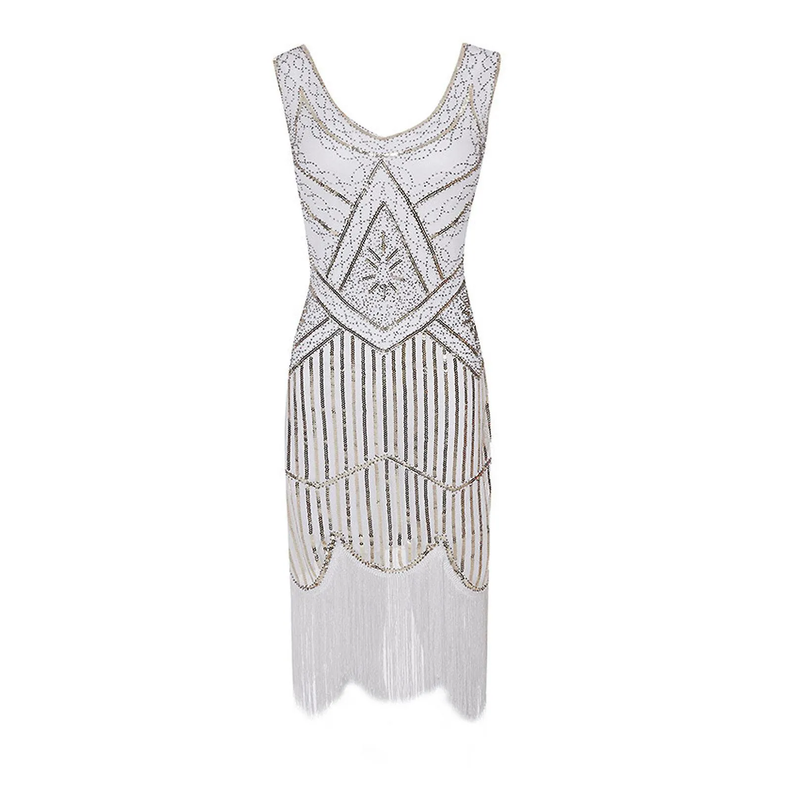 Hot Sale Mujeres Retro 1920s Estilo Vestido de lentejuelas, cuello en V, flecos para el vestido de fantasía de la fiesta temátic