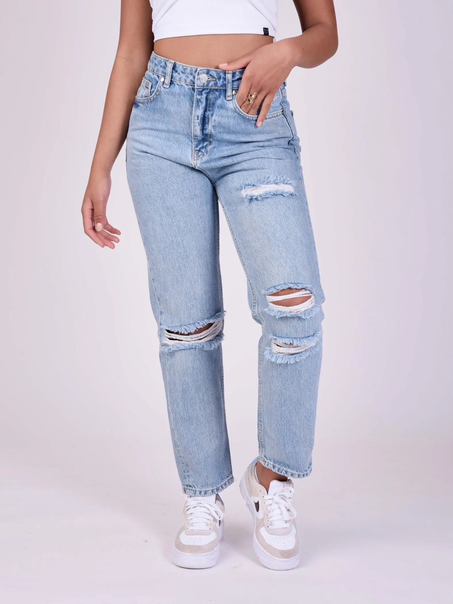Jeans de cintura alta rasgados