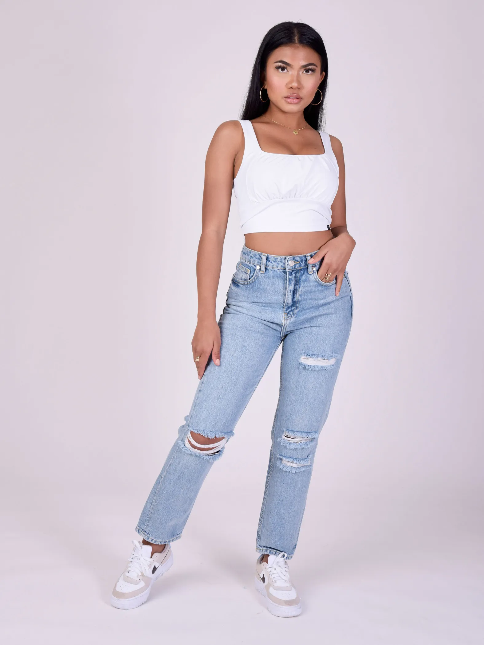 Jeans de cintura alta rasgados