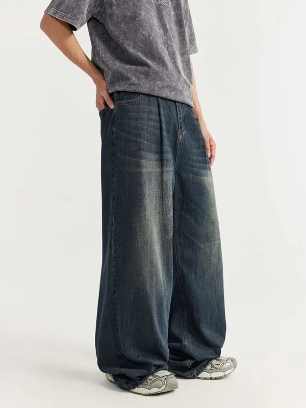 Jeans holgados de pierna ancha lavados con cintura media alta